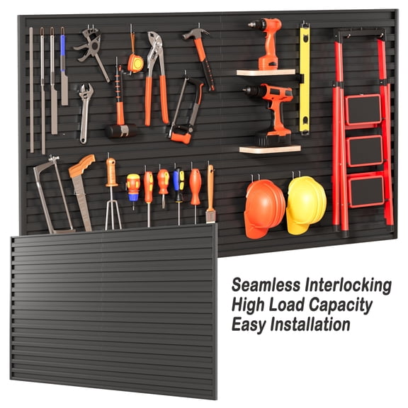 Tereitr Slatwall Panel 8 FT x 4 FT, Interlocking Slat Wall Paneling, Wall Mounted PVC Wallpanel, Suitable for Garage Storage and Organizer, Slatwall Board, Shelves