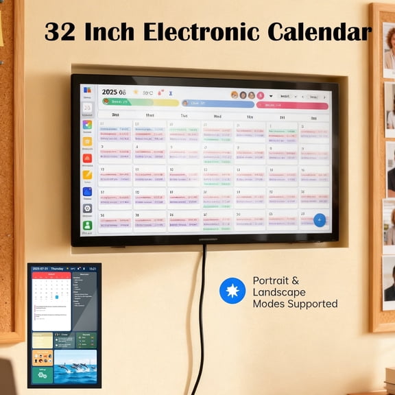 Tereitr WiFi Digital Calendar Smart Family Planner,Chore Charts, Achievement Rewards, AI Meal Planning, Smart Touchscreen Interactive Display for Schedules and Cloud Photo Desk Bases, 32'' Black