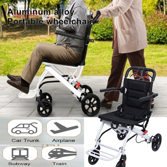 Tereitr Wheelchair with Adjustable Safety Strap, Lightweight Folding Wheelchair Portable Transit Travel Chair for Adults