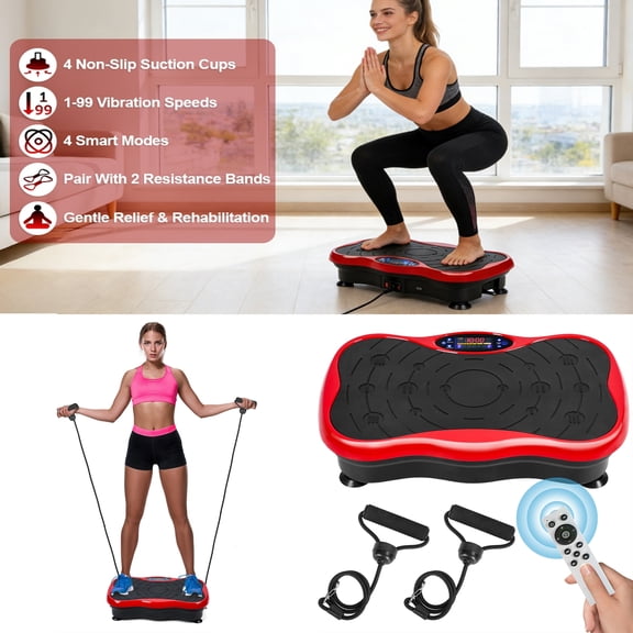 Tereitr Whole Body Vibration Plate Machine with Remote Control, Resistant Band, LED Screen Vibration Platform for Home Fitness, Adjustable Vibration Speed (1-99), up to 300 lbs