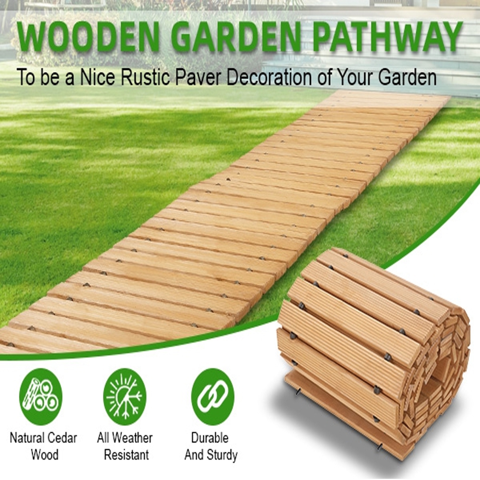 Tereitr Wooden Garden Pathway 12ft x 16in, Outdoor Roll Out Walkway ...