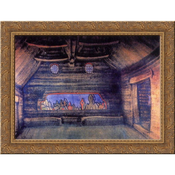 Terem of Yaroslavna. New moon. 24x18 Gold Ornate Wood Framed Canvas Art by Nicholas Roerich