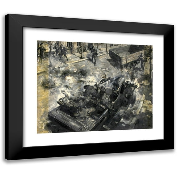 Terence Cuneo 14x12 Black Modern Framed Museum Art Print Titled - Assassination of Reinhard Heydrich (circa 1942)