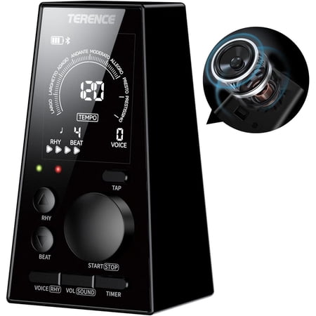 Terence Digital Metronome, Electronic Metronome with Volume, Rhythm Adjustable, Rechargeable, Speaker, Timer, LCD Display