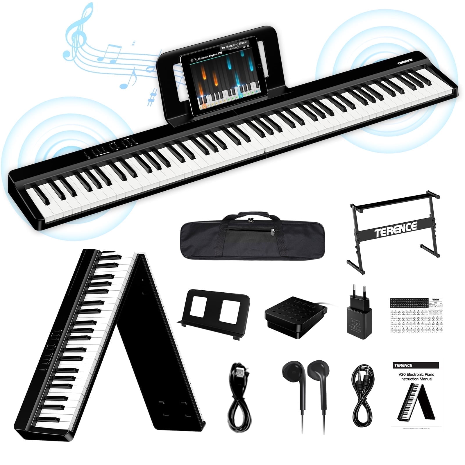 TERENCE V20 Portable Piano Keyboard 88 Keys Semi-Weighted Keyboard with MIDI Bluetooth Electric Keyboard Piano Kit for Adult Kids