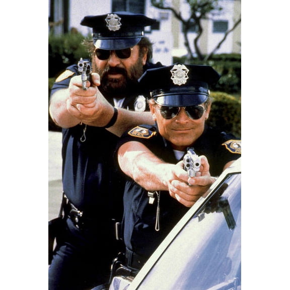 Terence Hill and Bud Spencer in I due superpiedi quasi piatti pointing guns Crime Busters 24x36 Poster