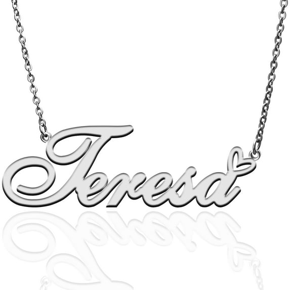 Teresa Custom Name Necklace Customized Personalized Plated Name Necklace for Mother Daughter Friendship Women Valentine's Day Christmas Birthday New Year Silver