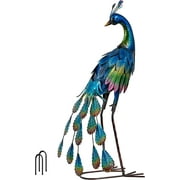 Teresa's Collections 22.4''H Peacock Decor Garden Sculptures & Statues for Outdoor Decor, Sturdy Metal Yard Art for Patio Garden Decor, Bird Lawn Ornament for Mother's Day, 6.6 in x 9.2 in x 22.4 in