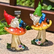 Teresa's Collections 2Pcs 6.69'' Garden Gnomes Statue, Outdoor Resin Mushroom Gnomes Statue for Yard Patio Lawn Garden Decor, Ideal Housewarming Gifts for Mom