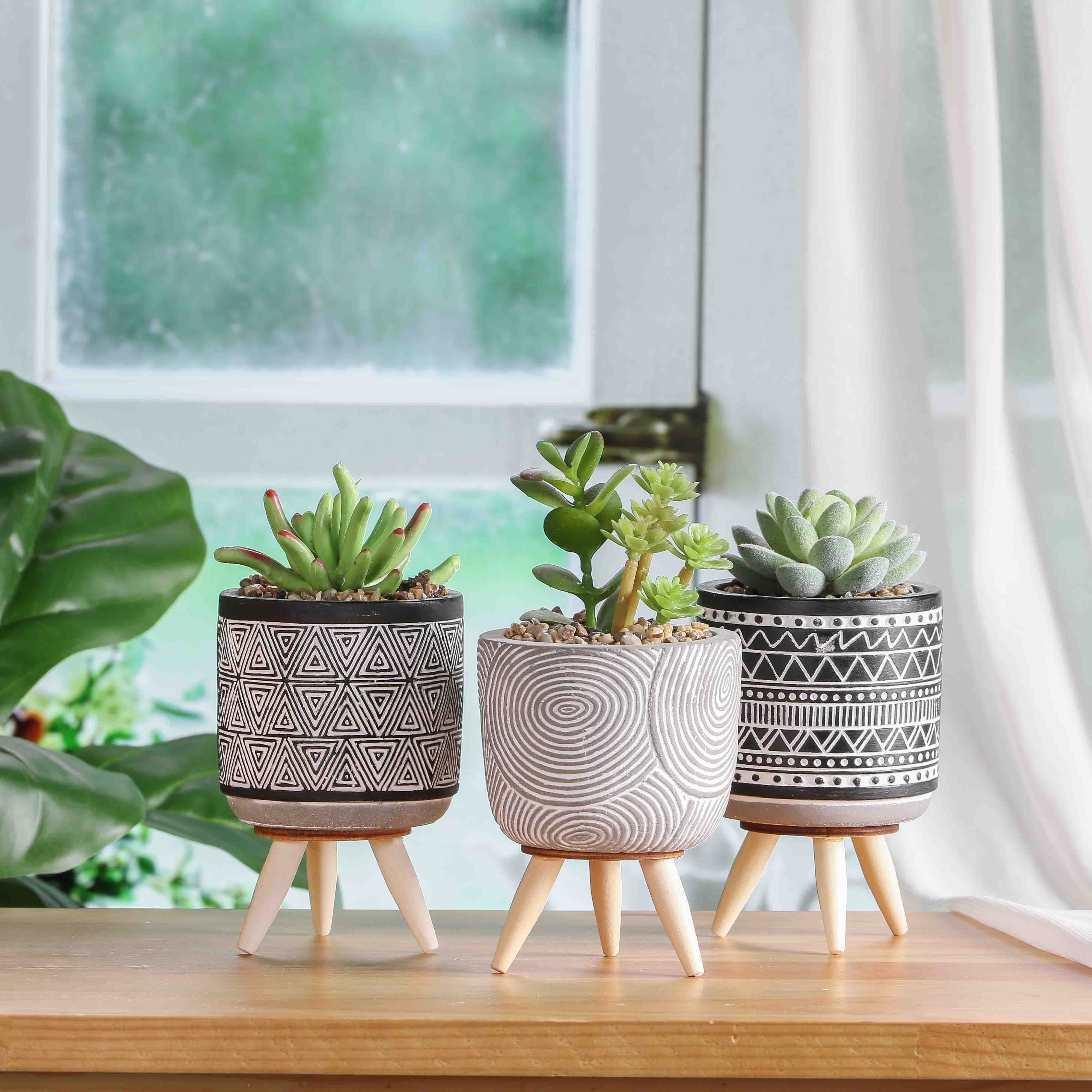 Teresa's Collections 3 Pcs Artificial Succulents Plants in Ceramic Pot for  Table Decor Assorted Faux Succulents for Indoor Living Room Bedroom Decor