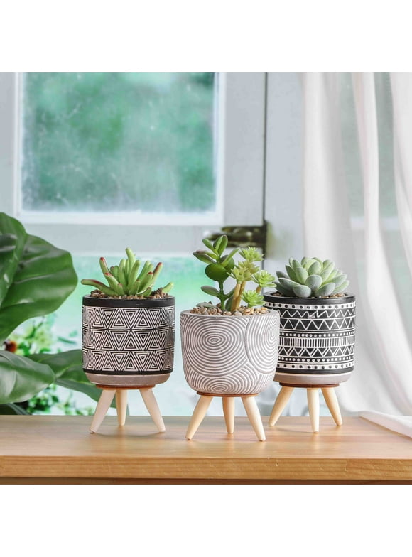 Teresa's Collections 3 Pcs Artificial Succulents Plants in Ceramic Pot for Table Decor Assorted Faux Succulents for Indoor Living Room Bedroom Decor