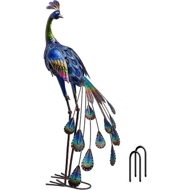 Teresa's Collections 35.04''H Large Peacock Garden Sculpture & Statue for Outdoor Decor Sturdy Metal Yard Art for Garden Decor Tall Blue Lawn Ornament for Party Patio Lawn Decor