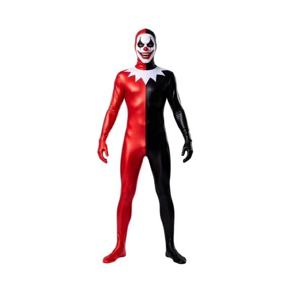 Terfer Cosplay, Terfer Cos, Terfer Outfit, Terfer Costume, Halloween Asymmetric Harlequin Bodysuit, Sinister Circus Court Jester Costume for Carnivals, Spooky Hooded Character Cosplay Jumpsuit WearL