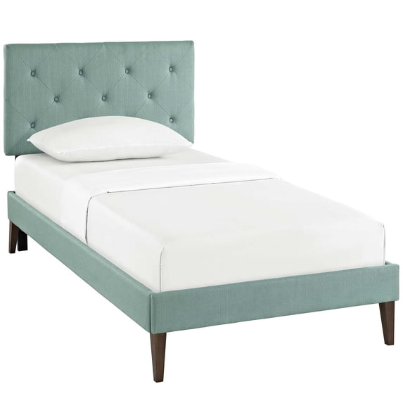 Terisa Platform Bed-Color:Laguna,Material:Fabric,Size:Twin,Type:With Squared Tapered Legs