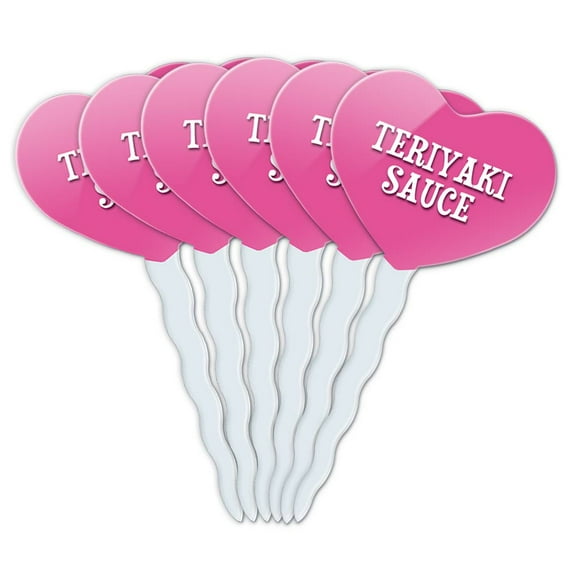 Teriyaki Sauce Heart Love Cupcake Picks Toppers - Set of 6