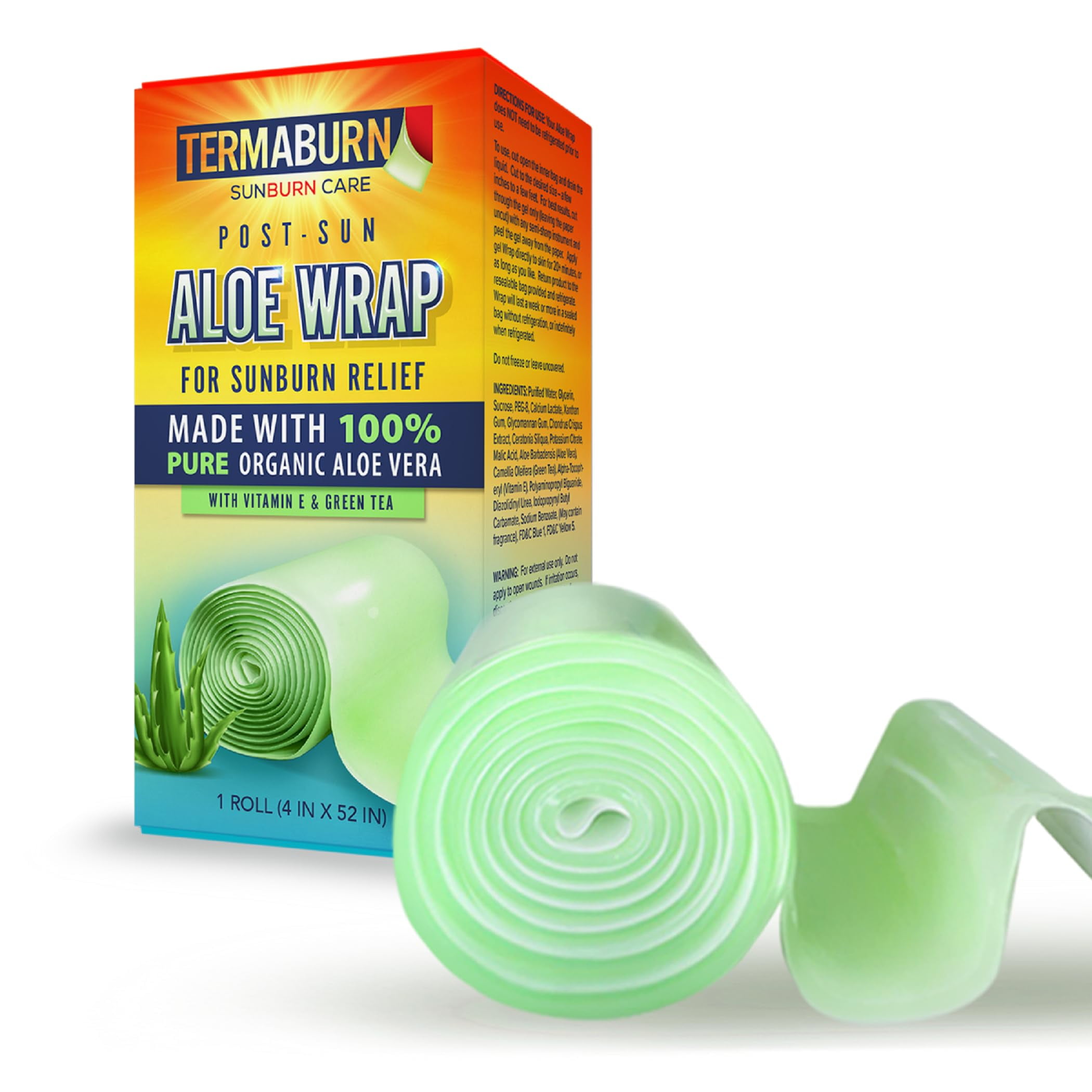 TermaBurn Aloe Wrap for TMA2Sunburn Relief - Hydro-Gel Aftersun with 100% pure aloe vera Gel | Second Skin aloevera gel for burns and peeling irritation | Great for Tattoo Aftercare and Sun Care