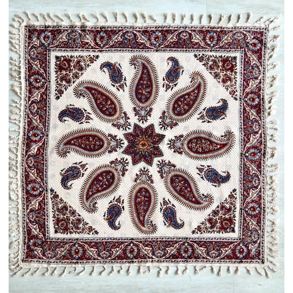 Blueniya Termeh Elegance — 40 Inch x 40 Inch Paisley Tablecloth — Washable & Reusable Tablecloth For Rectangle Table & Square Table — Hand Painted Cotton Tablecloth & Hand Woven by Skilled Artisan
