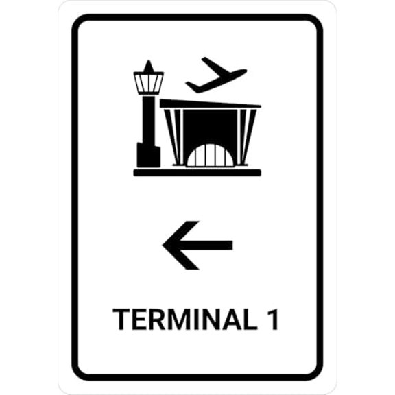 Terminal 1 With Left Arrow White Spanish Portrait Sign Metal Sign 8x12 Inch – Safety for Home, Office, or Workplace