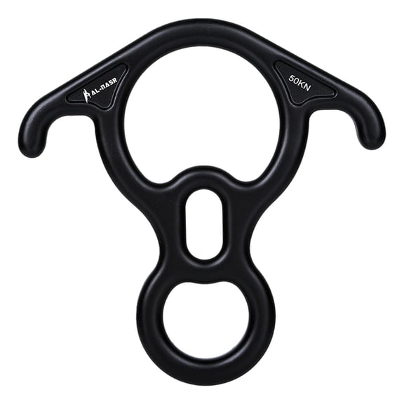 Terminal 8 Descender, Rescue Figure 8 Descender with Lock Off Ears, 50KN Aluminum Alloy Bent-Ear Descender for Climbing Rescuing Or Escaping Descender,Heavy Duty Belay Device(Black)