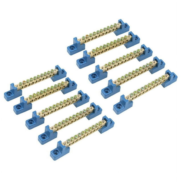 Terminal Block Blue Terminal Bus Bar 10 Positions Screw Brass Terminal