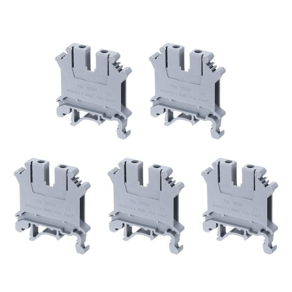 Terminal Blocks 5 Pack UK5N Rail Mount Fuse Holder Screw Terminal Block Wire End Bracket Stopper Gray
