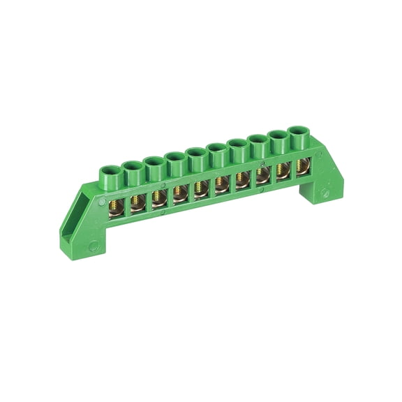Terminal Grounding Bar Screw Block Barrier Brass Strip 10 Positions Green