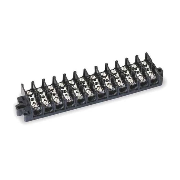 Terminal Strip, 12 Pole, 2 Row, 60 A, 600 V AC, 6 AWG, Screw Termination
