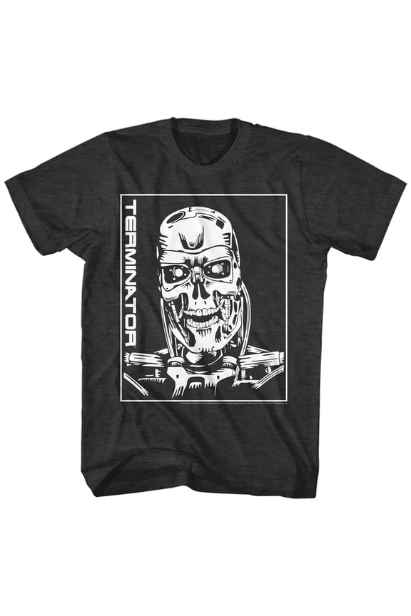Terminator Machine Skull Black Heather Adult T-Shirt