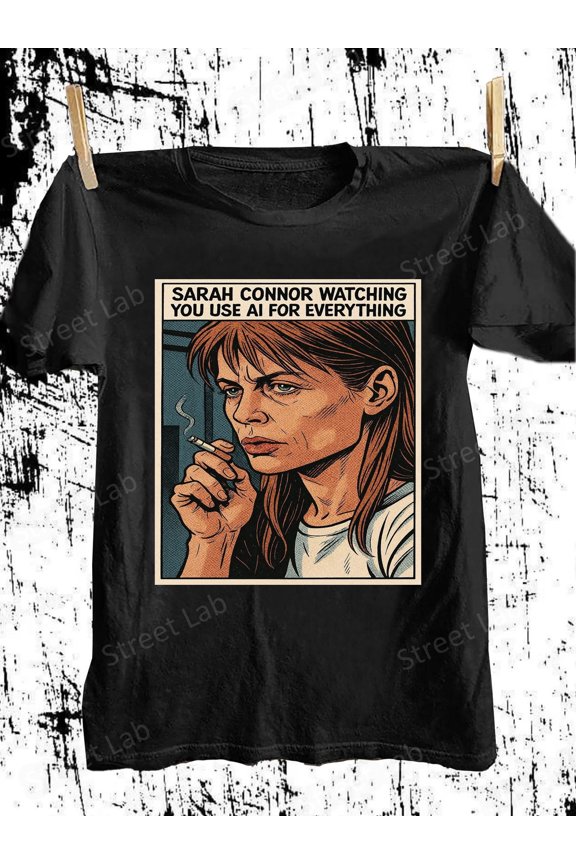Terminator Movie T-Shirt Compatible for with Sarah Connor AI Is Watching You Design - Iconic AI & Tech Graphic Tee, Soft Round Neck Casual Shirt for Tech Enthusiasts, AI Fans & Cyberpunk Lovers