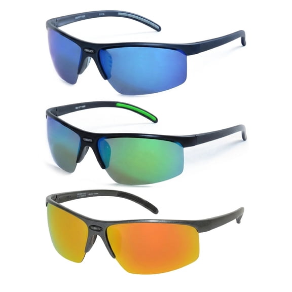 Terminator Semi Frame Square Fishing Sunglasses 3 pack assorted in blue, green and orange