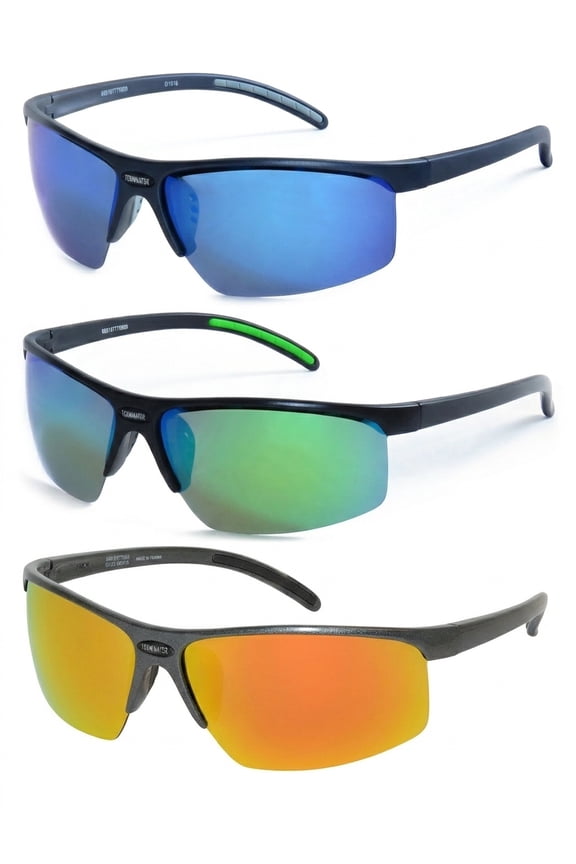 Semi Frame Square Fishing Sunglasses 3 pack assorted in blue, green and orange