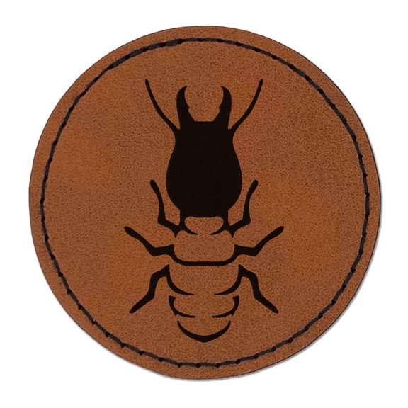 Termite Pest Insect Bug 2.5" Faux Leather Round Engraved Iron-On Patch - Brown
