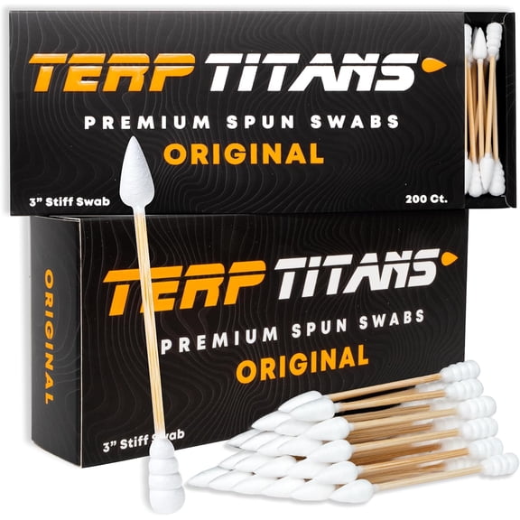 TerpTitans Original Bamboo Cotton Swabs | Dual-Tip: Spiral for Maximum Absorption & Fine Point for Pinpoint Precision | Extra Strong, Lint-Free | 200 Count Box