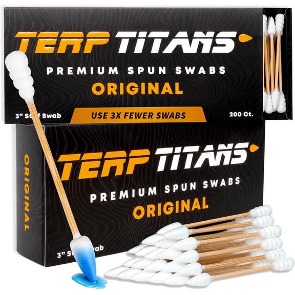 TerpTitans Original  Bamboo Cotton Swabs | Dual-Tip: Spiral for Maximum Absorption & Fine Point for Pinpoint Precision | Extra Strong, Lint-Free | 200 Count Box