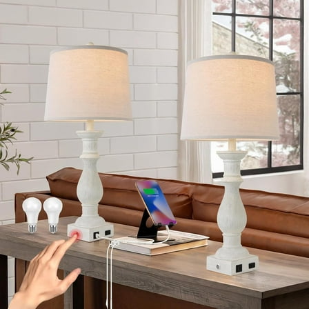 Terpsichore Touch Dimmable Desk Lamp Table Lamps Set of 2 Vintage Night Stand Light Farmhouse Resin Lamp, Bedside Lamps with USB Ports & Outlets for Bedroom, Living Room, Office, Dining Room, Reading