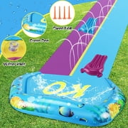 Terra 32.8FT Long Water Slide for Kids and Adults Double Lawn Water Slip with 2 Surfboards, Porch Water Slide Toys with Crash Pad and Sprinkler.