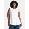 thumbnail image 1 of Terra & Sky Women's Plus Sleeveless Cotton Mixed Media Tunic Tank Top, Sizes 0X-5X, 1 of 5