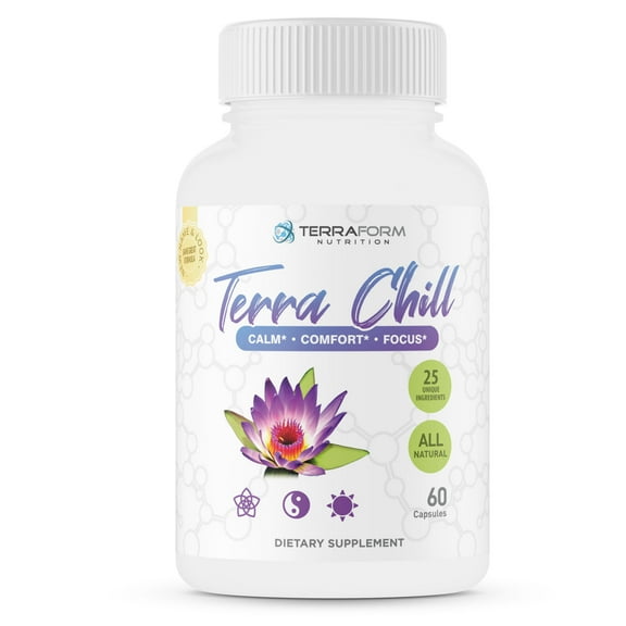 Terra Chill Premium Anxiety Relief Pills Natural Formula Supports a Calm, Positive Mood Stress Support, Anti-Anxiety, Mental Focus & Relaxation Made in USA 1 Month