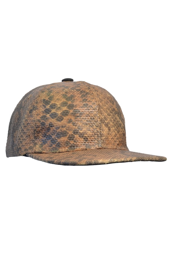 Cool Mens Baseball Cap Hat Snake Skin Printed Flat Bill Buckle Closure Brown