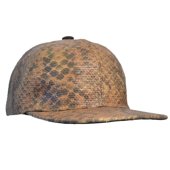 Terra Cool Mens Baseball Cap Hat Snake Skin Printed Flat Bill Buckle Closure Brown