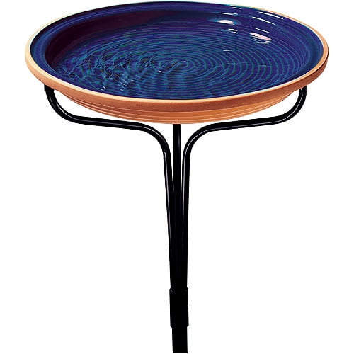 Terra Cotta Royal Blue Bird Bath