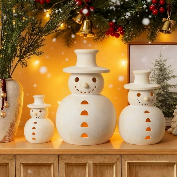 Terra Cotta Snowman, Handcrafted Terracotta Snowman Decor, Christmas Decorations for Indoor, White Clay Statue Figurines for Table Decorations, Plaster Ornament & Festive Winter Decor Collection(L)