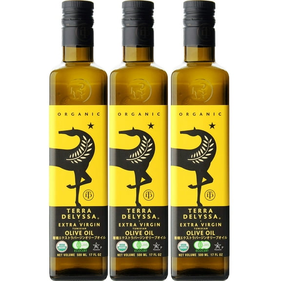 Terra Delyssa First Cold Pressed Organic COC1Extra Virgin Olive Oil, Single Sourced, 500 ML (17 fl. oz) Dark Glass Bottle - 3 Pack, Non-GMO, Naturally Rich in Antioxidants and Polyphenols
