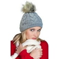 thumbnail image 1 of Terra Faux Fur Pom Pom Beanie Hat Thick Slouchy Cable Knit Soft Warm Micro Fleece Lined Unisex Stretches to Fit Most, 1 of 4