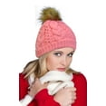 thumbnail image 1 of Terra Faux Fur Pom Pom Beanie Hat Thick Slouchy Cable Knit Soft Warm Micro Fleece Lined Unisex Stretches to Fit Most, 1 of 4