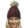 thumbnail image 1 of Terra Faux Fur Pom Pom Beanie Hat Thick Slouchy Cable Knit Soft Warm Micro Fleece Lined Unisex Stretches to Fit Most, 1 of 4