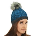 thumbnail image 1 of Terra Faux Fur Pom Pom Beanie Hat Thick Slouchy Cable Knit Unisex Stretches to Fit Most, 1 of 2