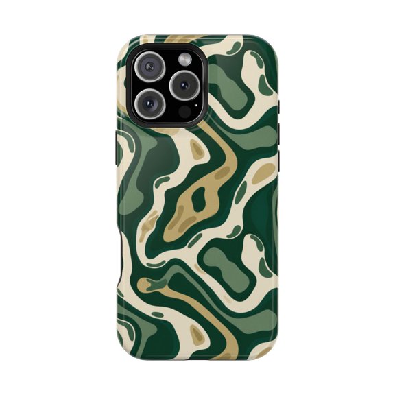 Terra Flow Tough Phone Case, Earth Tone Abstract Dual Layer Protective Cover Compatible with iphone 17