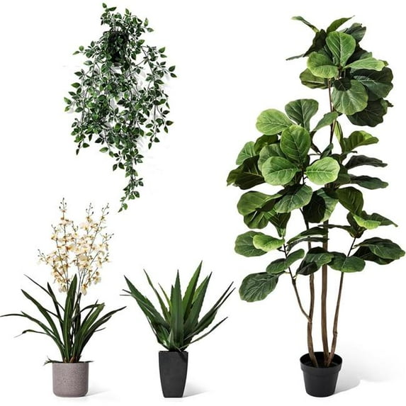 Terra-Green Foliage AT8068 Artificial Fiddle Leaf Fig Tree Set for Unisex All Ages - Green - 4 Piece