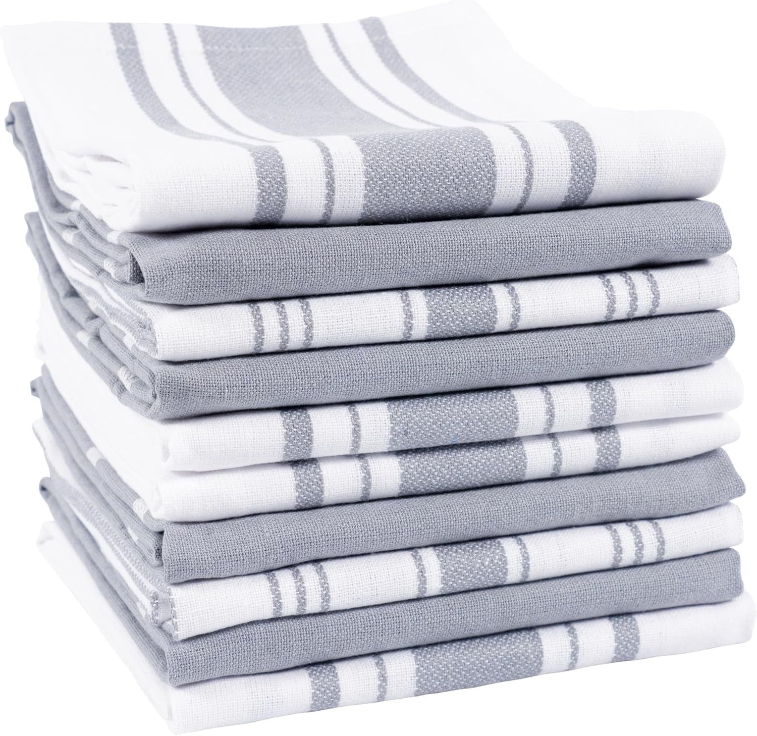 KAF Home Set of 10 Terra Kitchen Towels, GRS Certified & Multi-Purpose Dish Towels, Light Gray